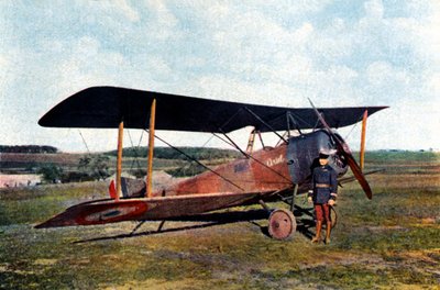 Captain Robert de Beauchamp alongside his British Sopwith fighter after returning from a bombing raid on Essen, shortly before his death at Verdun, September 1916 by Jules Gervais Courtellemont